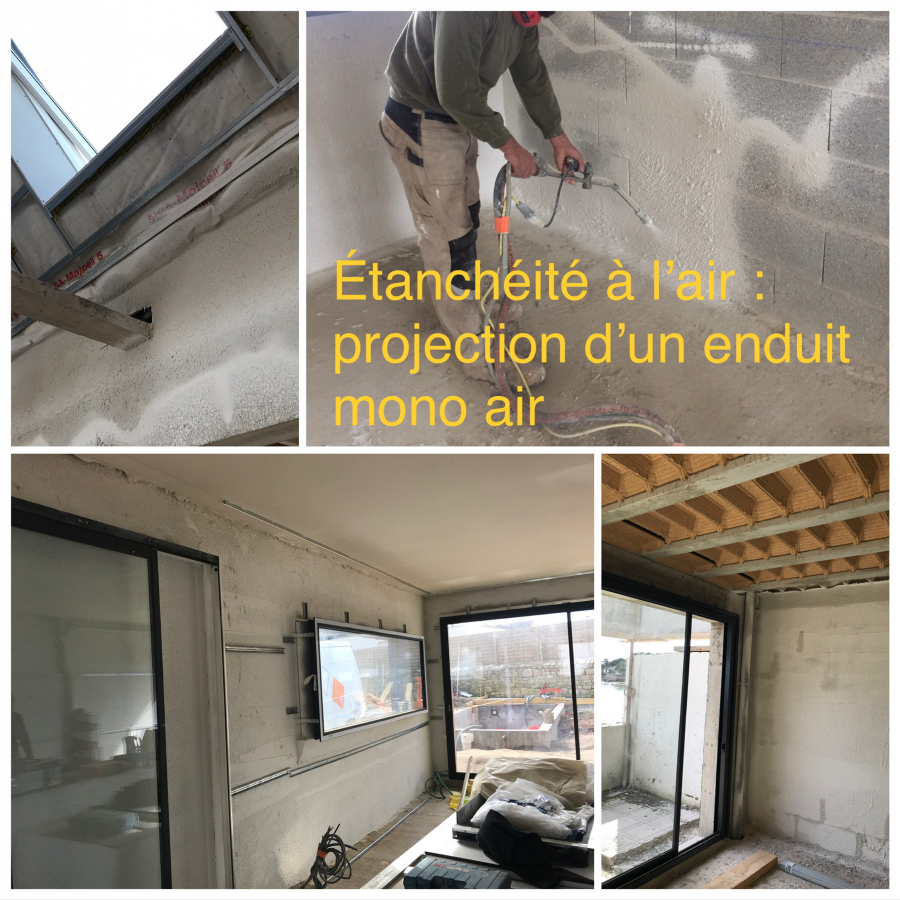 Etanchéité à l'air avec enduit projeté type mono air ( AEROBLUE - RFILTER ) Etanchéité à l'air avec enduit projeté type mono air ( AEROBLUE - RFILTER )